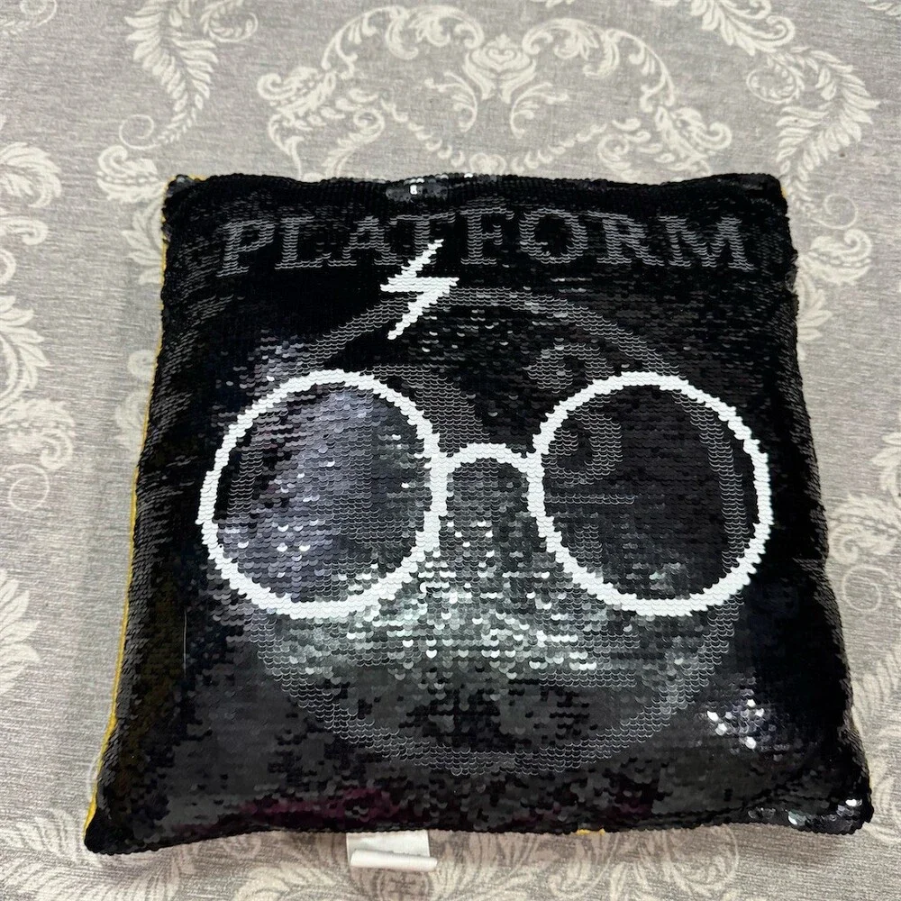 Harry Potter Platform 9 3/4 Reversible Sequin Throw Pillow Black 15x15